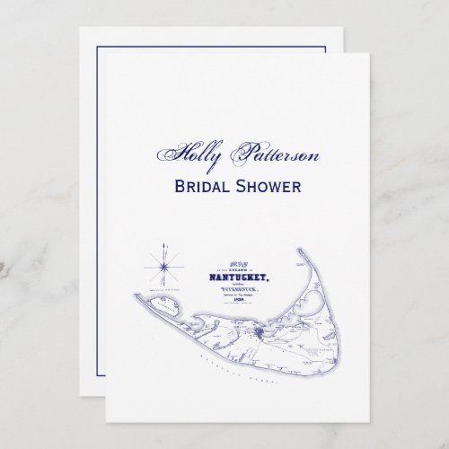 Nantucket Island MA Vintage Map Navy Blue Invitation