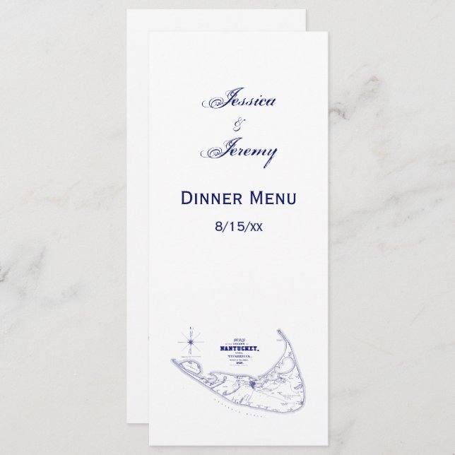 Nantucket Island MA Vintage Map Navy Blue Invitation (Front/Back)