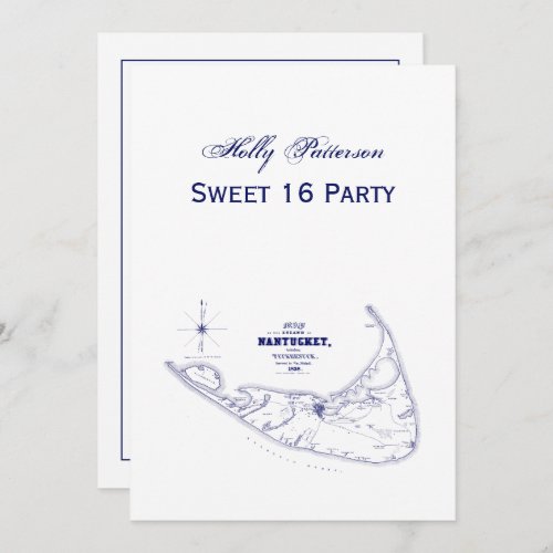 Nantucket Island MA Vintage Map Navy Blue Invitation