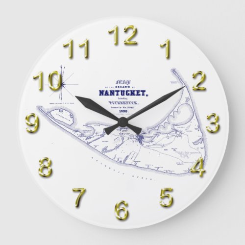 Nantucket Island MA Vintage Map Navy Blue Large Clock