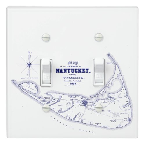Nantucket Island MA Vintage Map Navy Blue Light Switch Cover