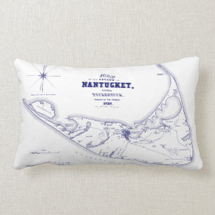Nantucket Island MA Vintage Map Navy Blue Lumbar Pillow