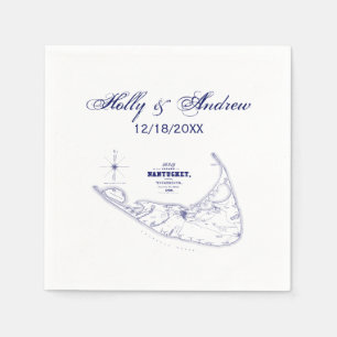 Nantucket Island MA Vintage Map Navy Blue Napkins