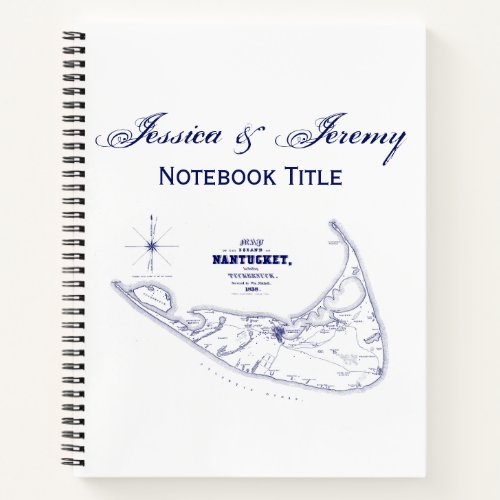 Nantucket Island MA Vintage Map Navy Blue Notebook