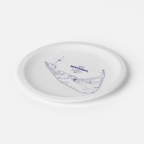 Nantucket Island MA Vintage Map Navy Blue Paper Plates