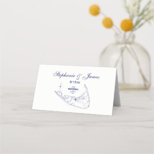 Nantucket Island MA Vintage Map Navy Blue Place Card