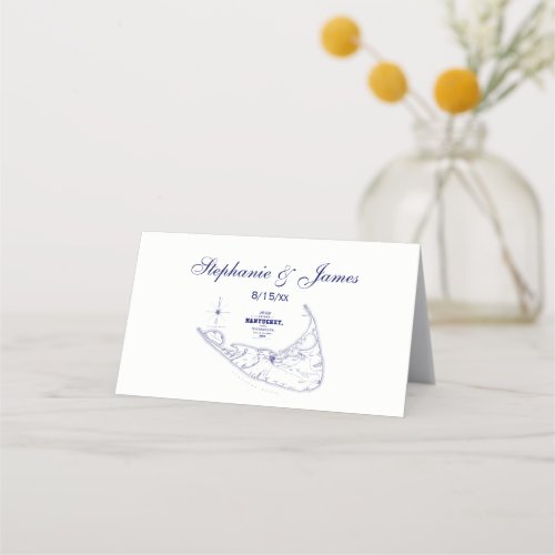 Nantucket Island MA Vintage Map Navy Blue Place Card