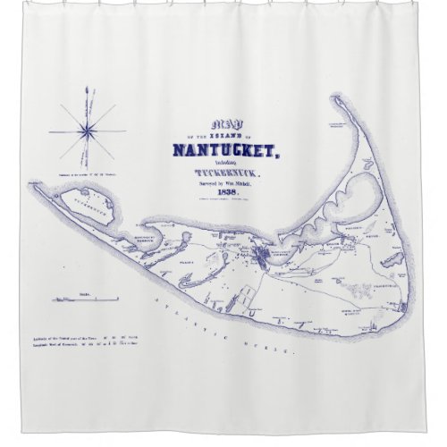 Nantucket Island MA Vintage Map Navy Blue Shower Curtain