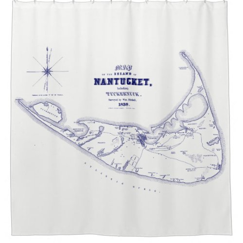 Nantucket Island MA Vintage Map Navy Blue Shower Curtain