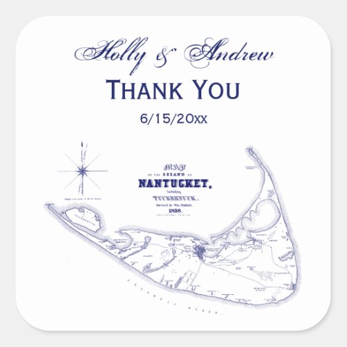 Nantucket Island MA Vintage Map Navy Blue Square Sticker