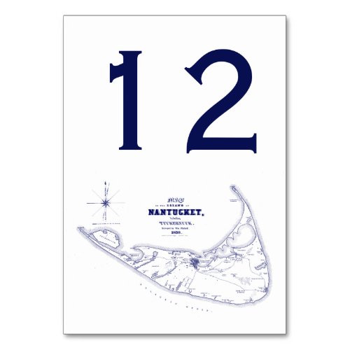 Nantucket Island MA Vintage Map Navy Blue Table Number