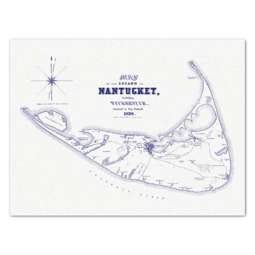 Nantucket Island MA Vintage Map Navy Blue Tissue Paper