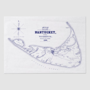 Nantucket Island MA Vintage Map Navy Blue Tissue Paper
