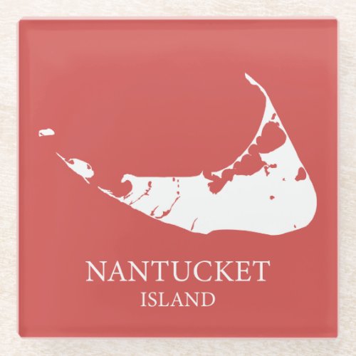 Nantucket Island Map nantucket red Glass Coaster