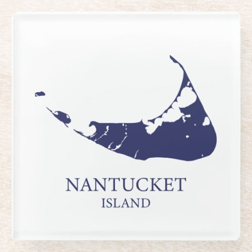 Nantucket Island Map navy blue Glass Coaster