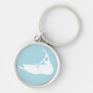 Nantucket Island Map Polka Dot in White & Blue Keychain