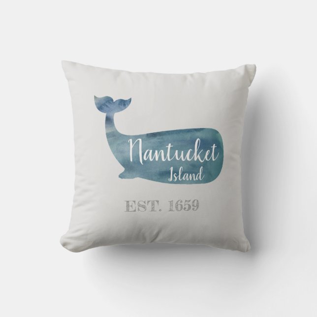 Nantucket Island Mass Whale Throw Pillow (Front)