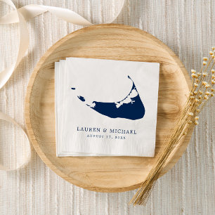 Nantucket Island Navy Blue Map Wedding Napkins