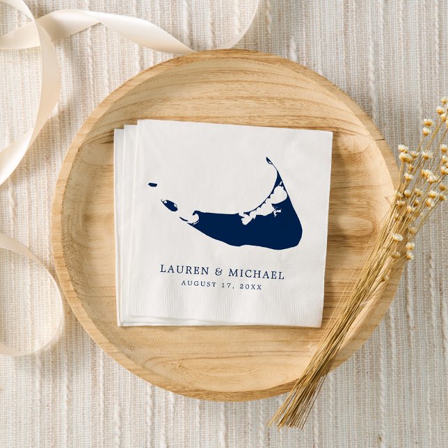 Nantucket Island Navy Blue Map Wedding Napkins (Creator Uploaded)