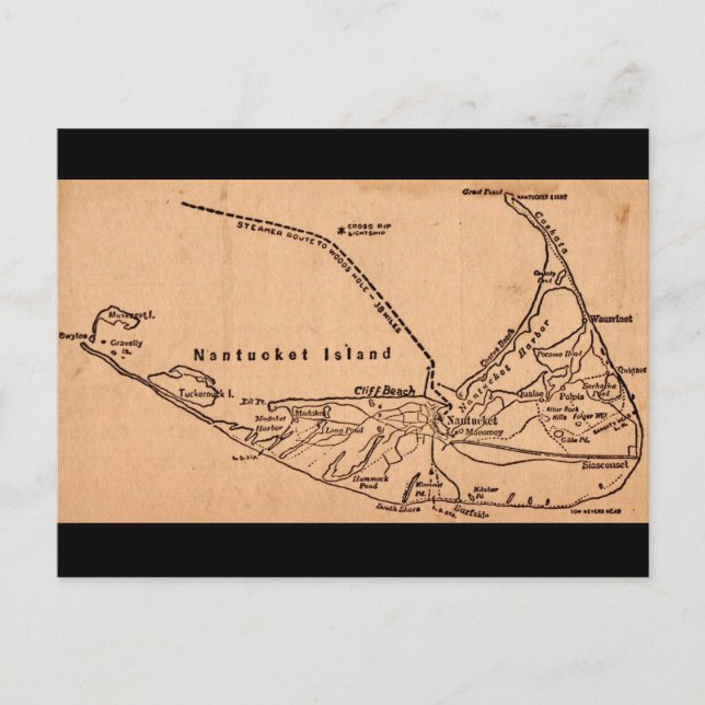 Nantucket Island Old Brown Map Postcard  (Front)