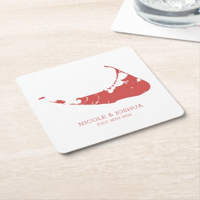 Nantucket Island Wedding Nantucket Red Square Pape Square Paper Coaster (Angled)