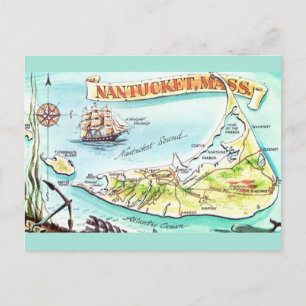  Nantucket MA Illustrated Map Postcard