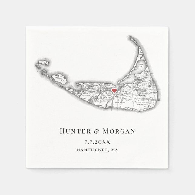 Nantucket MA Map Elegant Black and White Wedding Napkins (Front)