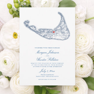 Nantucket MA Map Elegant Navy Blue Wedding Invitation