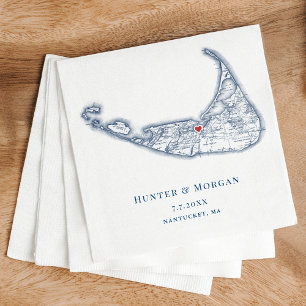 Nantucket MA Map Elegant Navy Blue Wedding Napkins