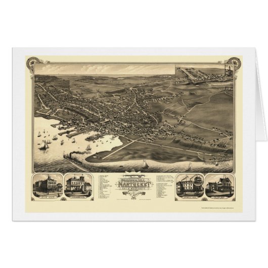 Nantucket, MA Panoramic Map - 1881 Cards (Front Horizontal)