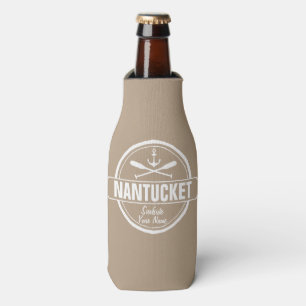 Nantucket, MA personalized name, nautical anchor Bottle Cooler