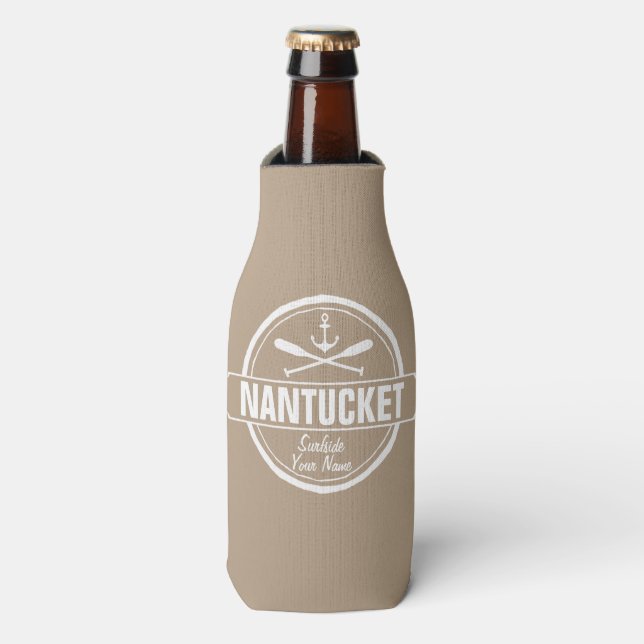 Nantucket, MA personalized name, nautical anchor Bottle Cooler (Bottle Front)