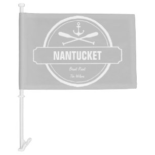 Nantucket, MA personalized name, nautical anchor Car Flag