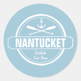 Nantucket, MA personalized name, nautical anchor Classic Round Sticker