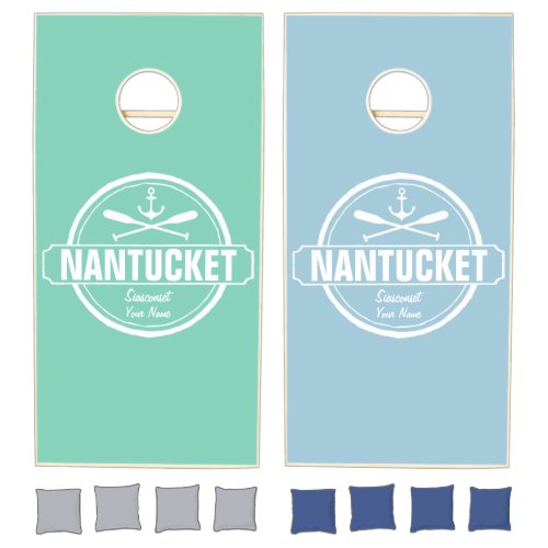 Nantucket MA personalized name nautical anchor Cornhole Set