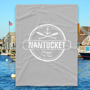 Nantucket, MA personalized name, nautical anchor Fleece Blanket