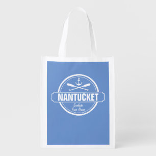 Nantucket, MA personalized name, nautical anchor Grocery Bag