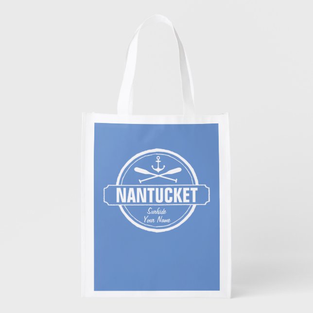 Nantucket, MA personalized name, nautical anchor Grocery Bag (Front)