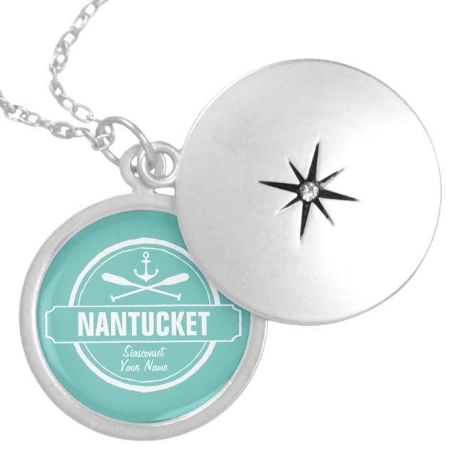 Nantucket, MA personalized name, nautical anchor Locket Necklace (Front)