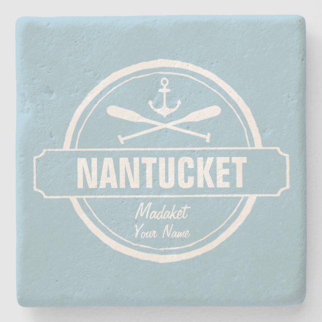 Nantucket, MA personalized name, nautical anchor Stone Coaster (Front)