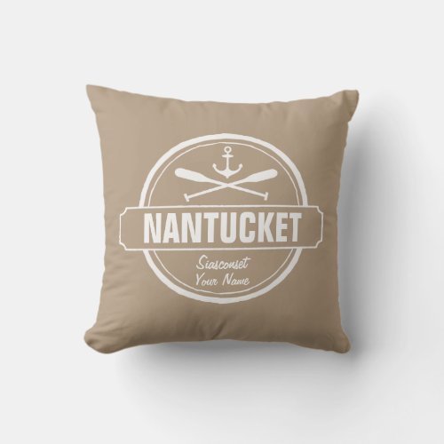 Nantucket MA personalized name nautical anchor Throw Pillow