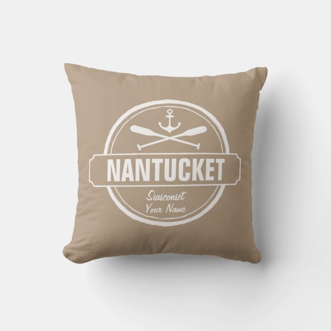Nantucket, MA personalized name, nautical anchor Throw Pillow (Front)