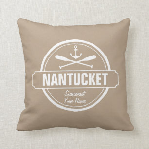 Nantucket, MA personalized name, nautical anchor Throw Pillow