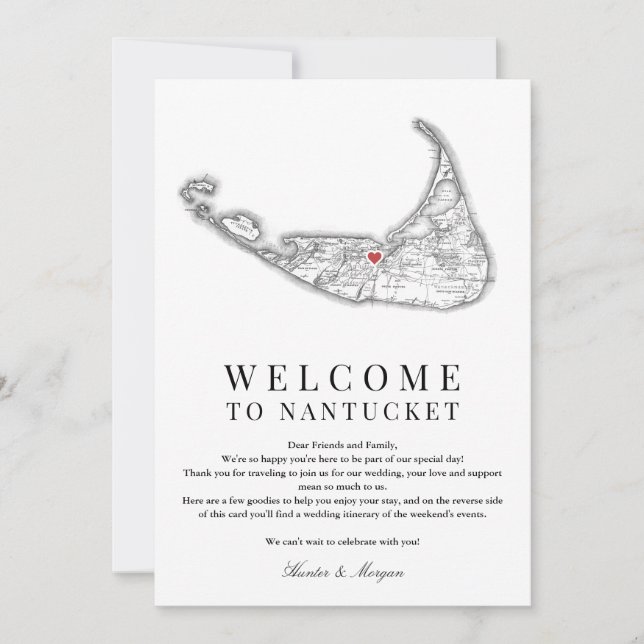 Nantucket MA Wedding Welcome Itinerary Black White Thank You Card (Front)
