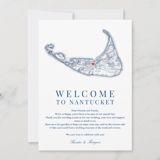 Nantucket MA Wedding Welcome Itinerary Navy Blue Thank You Card (Front)