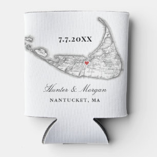 Nantucket Map Black and White Wedding Favor Drink Can Cooler