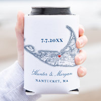 Nantucket Map Navy Blue Wedding Favor Drink Holder