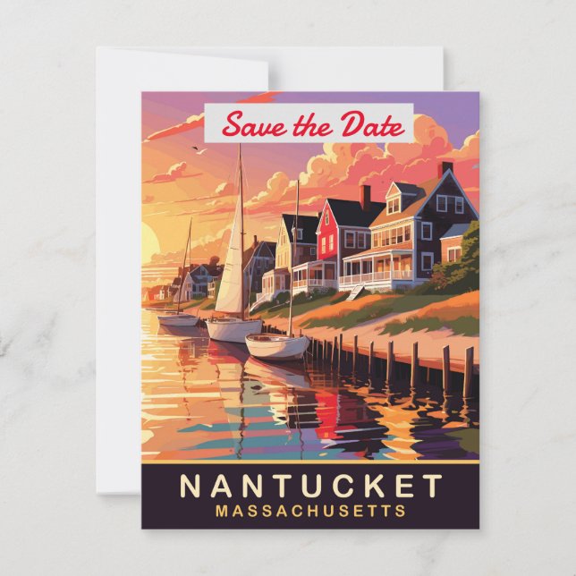 Nantucket Massachusetts Harbor Wedding Invitation (Front)