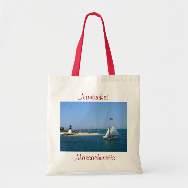 Nantucket Massachusetts Lighthouse & Harbor Tote Bag (Front)