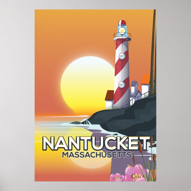 Nantucket Massachusetts lighthouse travel poster (Front)